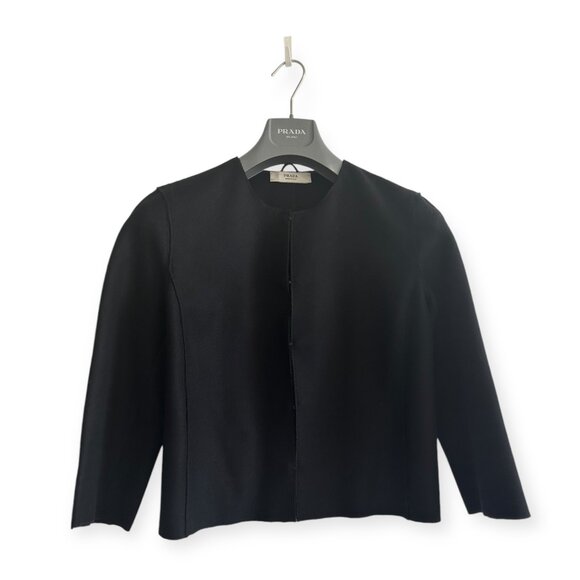 Prada Archival F/W 2005 Runway Black Wool Collarless Jacket IT44, Never Worn - Picture 1 of 16